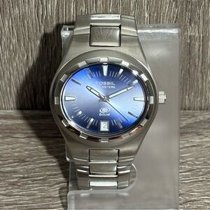 Blue Fossil Oval Tank Stainless Steel Men’s Watch With New Battery